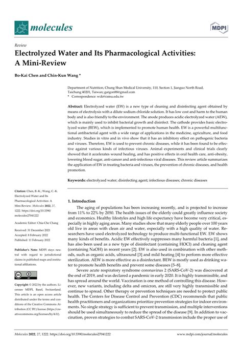 Electrolyzed Water and Its Pharmacological Activities: A Mini .